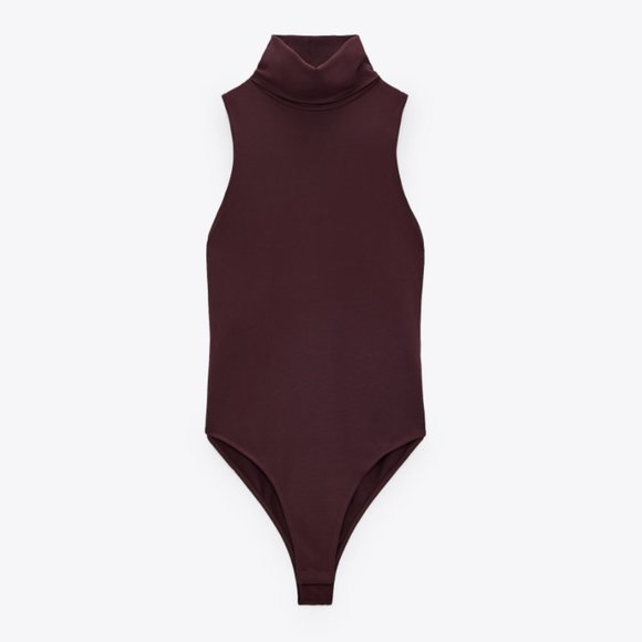 ZARA BURGUNDY WINE SPANDEX STRECH SLEEVELESS BODYSUIT - Picture 1 of 7